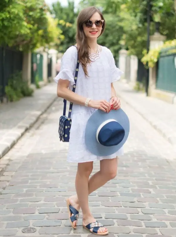 2-denim-hat-and-slip-on-sandals-with-chic-dress