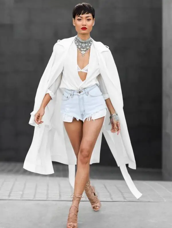 2-layered-bib-necklace-with-white-blouse-and-denim-shorts