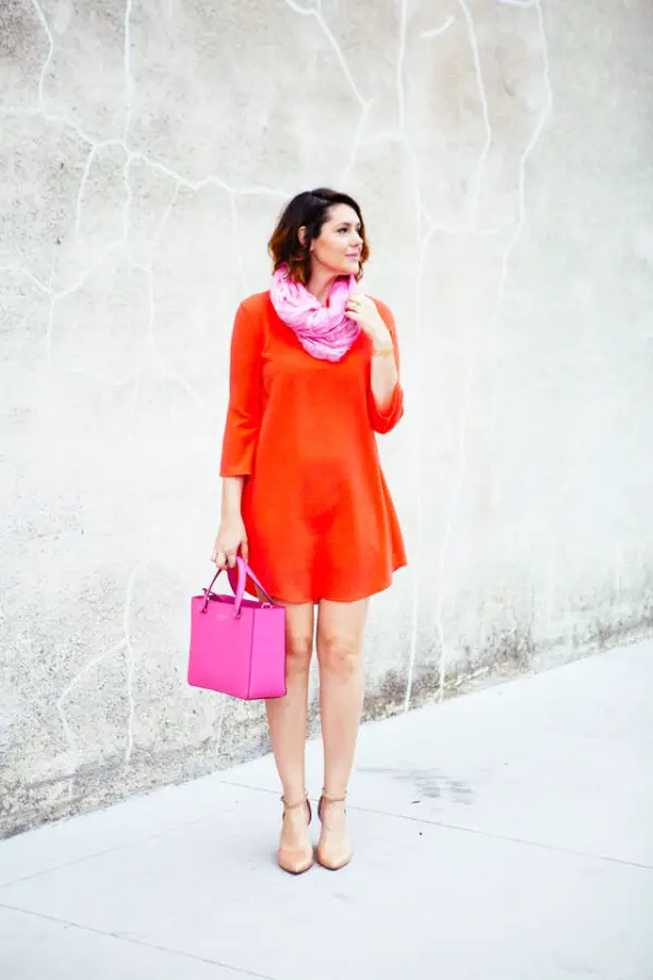 2-orange-dress-with-pink-bag-and-scarf