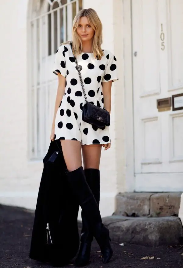 2-polka-dots-dress-with-over-the-knee-boots-and-sling-bag
