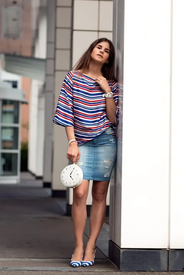2-striped-blouse-with-denim-skirt