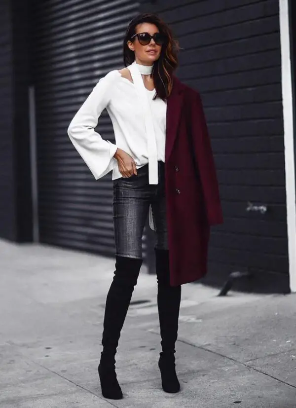 3-bell-sleeved-blouse-with-skinny-jeans-and-over-the-knee-boots-and-burgundy-coat