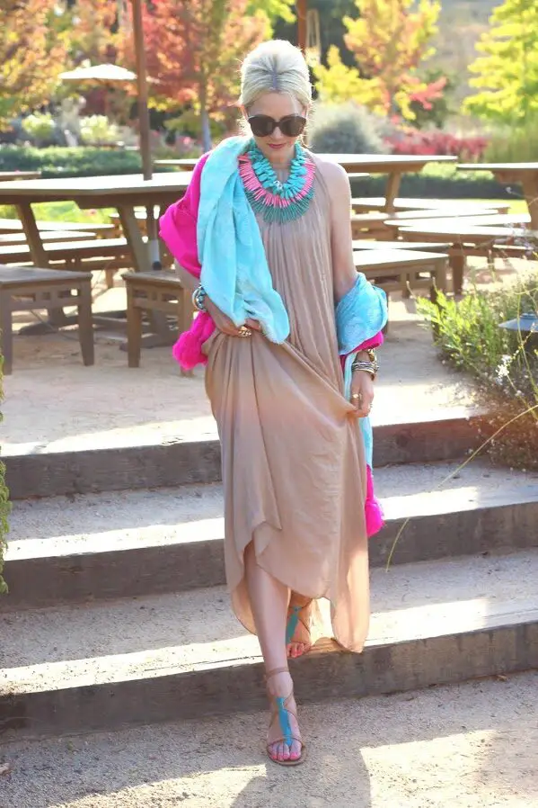 3-colorful-scarf-with-maxi-dress-and-colorful-necklace