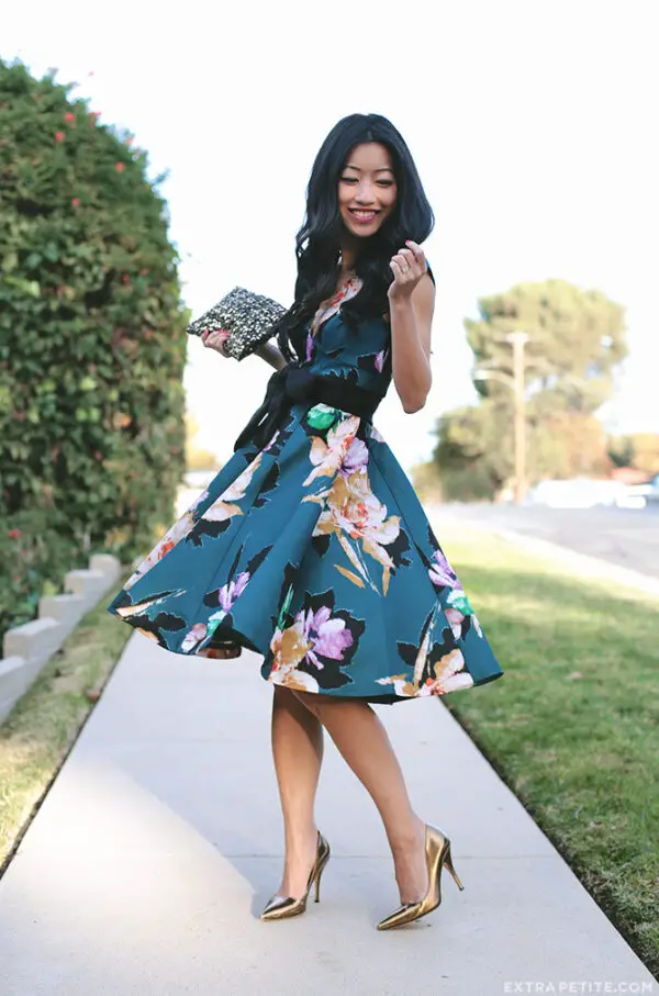 3-fit-and-flare-floral-dress-with-metallic-pumps