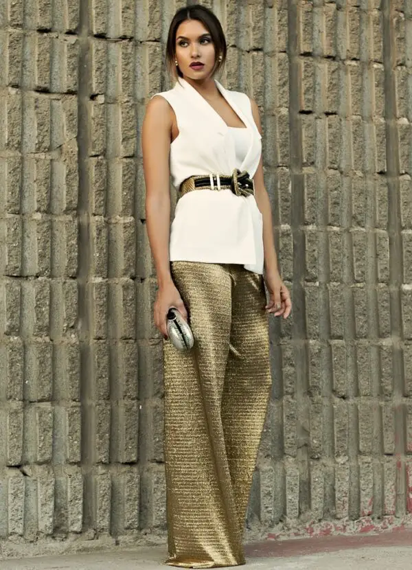 3-metallic-gold-palazzo-pants-with-white-vest-and-belt