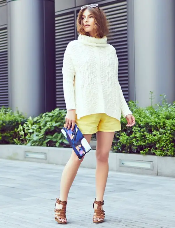 3-oversized-sweater-with-yellow-shorts-and-printed-clutch