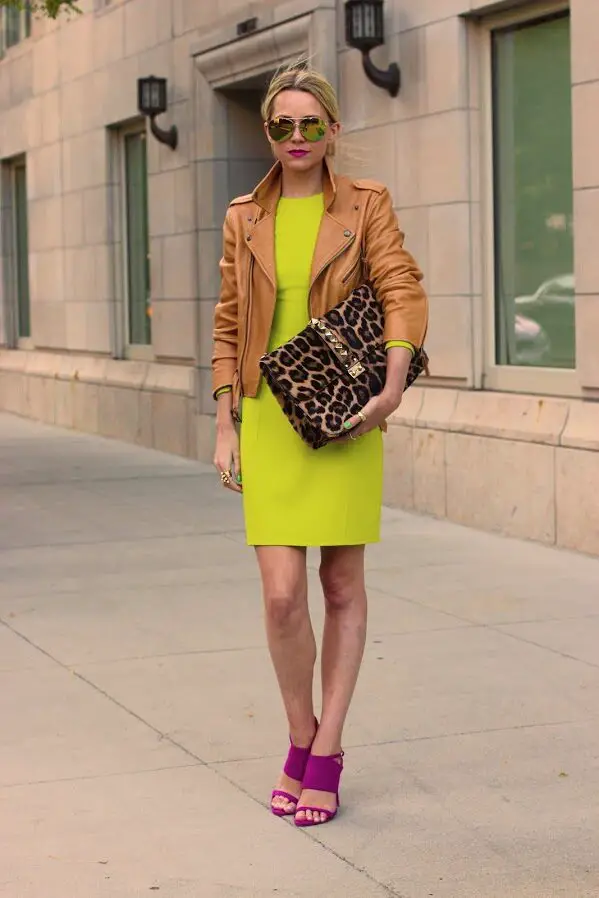 3-purple-sandals-with-neon-yellow-dress-and-suede-jacket