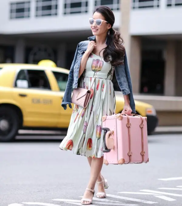 4-cute-luggage-bag-with-printed-dress-and-leather-jacket