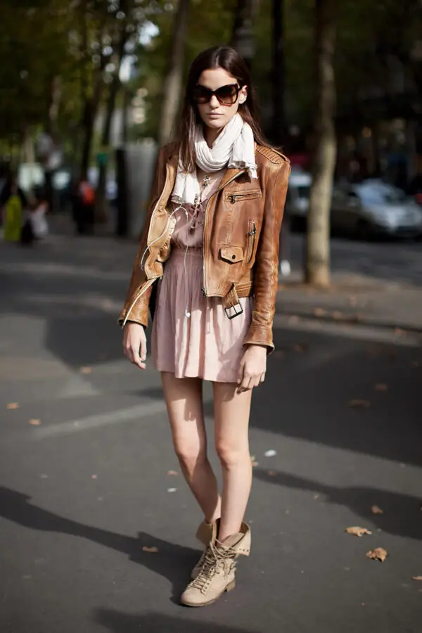 4-peach-dress-with-leather-jacket