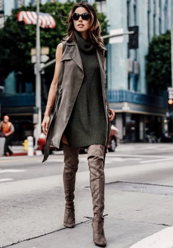 5-olive-green-turtleneck-dress-with-vest-and-boots-1
