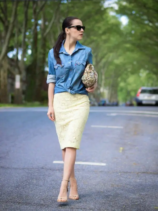 5-pencil-lace-skirt-with-tie-front-chambray-shirt