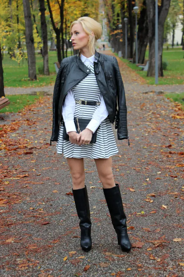 5-striped-dress-with-leather-jacket