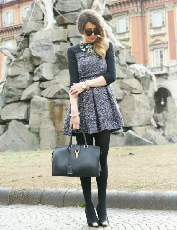 5-tweed-dress-with-designer-bag-and-necklace