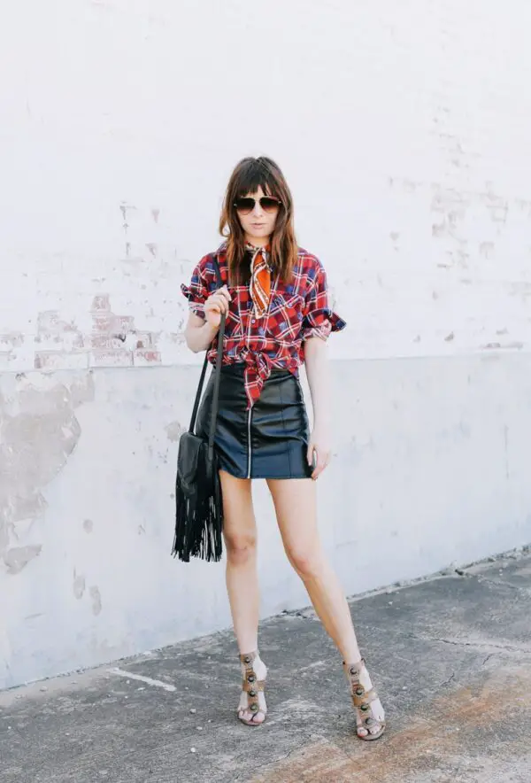 6-a-line-leather-skirt-with-plaid-shirt