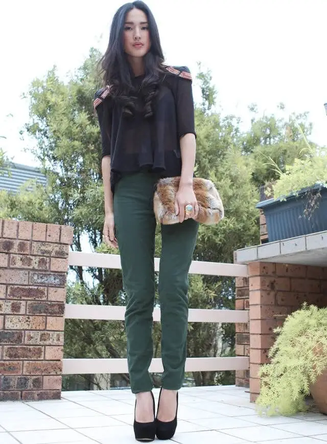 6-sheer-black-blouse-with-forest-green-pants