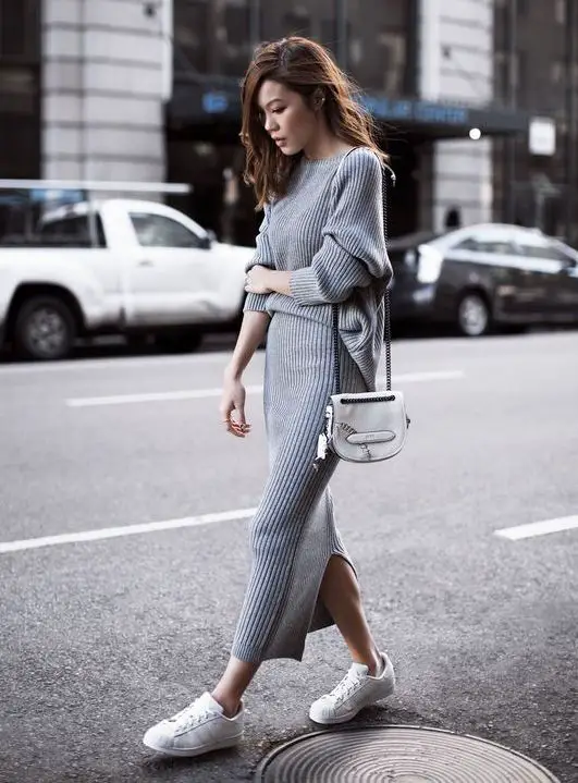 grey-maxi-sweater-dress-and-white-sneakers