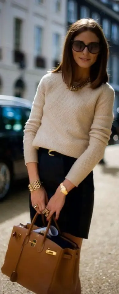 brown-sweater-and-black-skirt