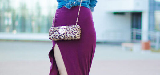 denim-and-maroon-slit-skirt