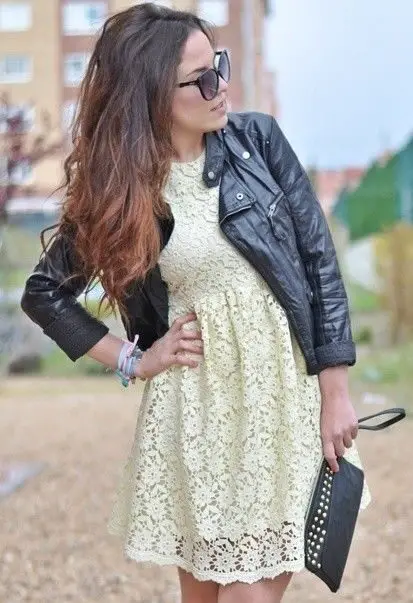 lace-dress-and-leather-jacket