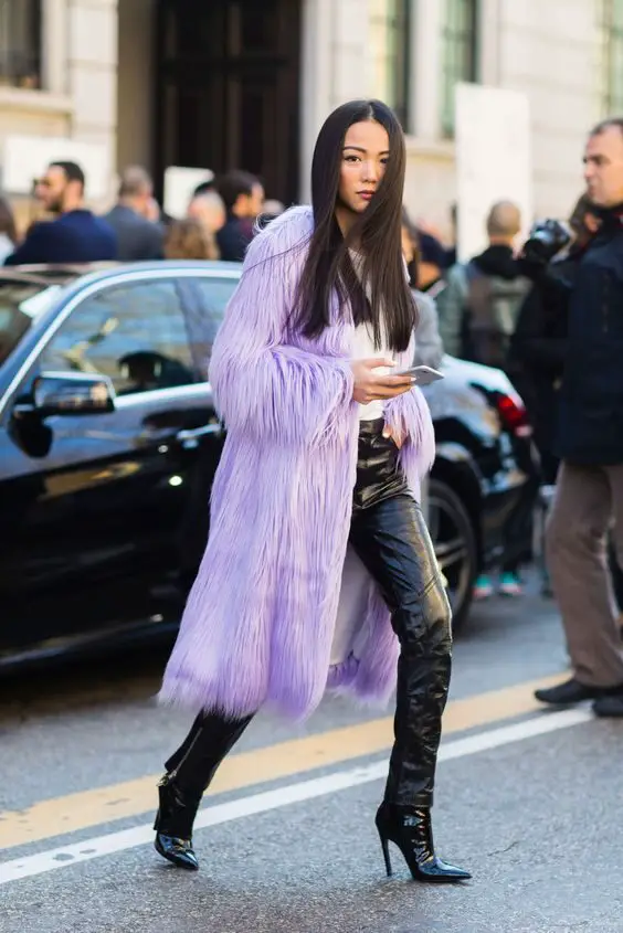 lavender-shag-coat-and-leather-pants