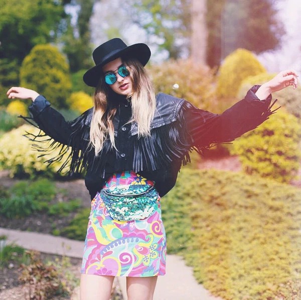 leather-jacket-with-frignes-and-rainbow-mini-skirt