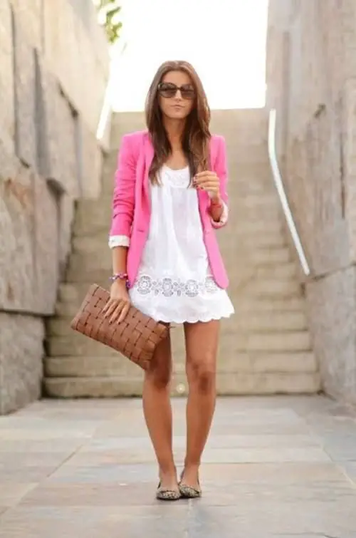 pink-blazer-and-white-summer-dress