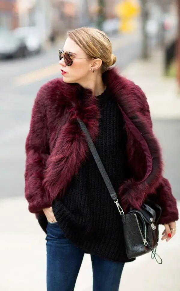red-fur-and-black-knit-shirt
