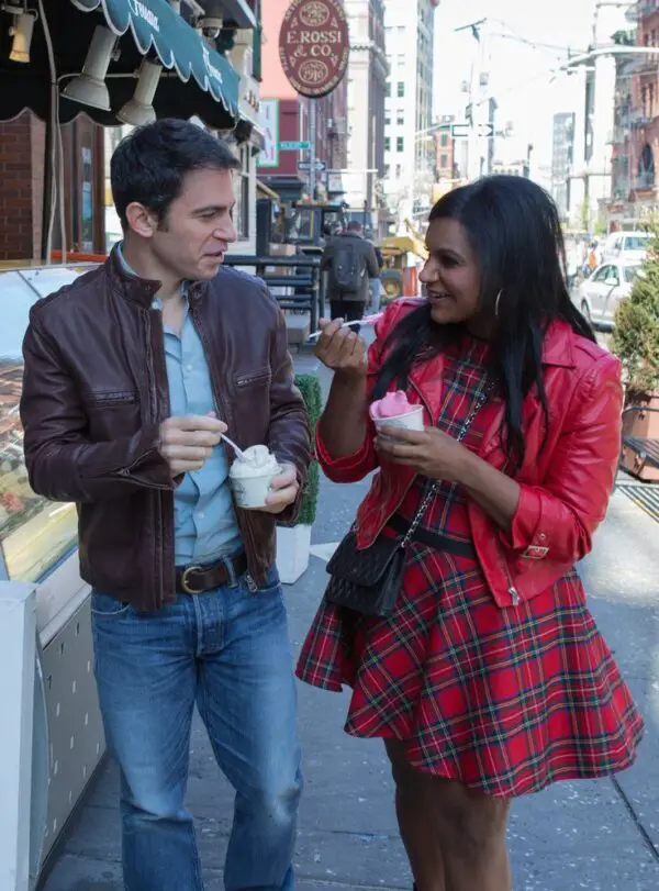 red-leather-jacket-and-plaid-dress