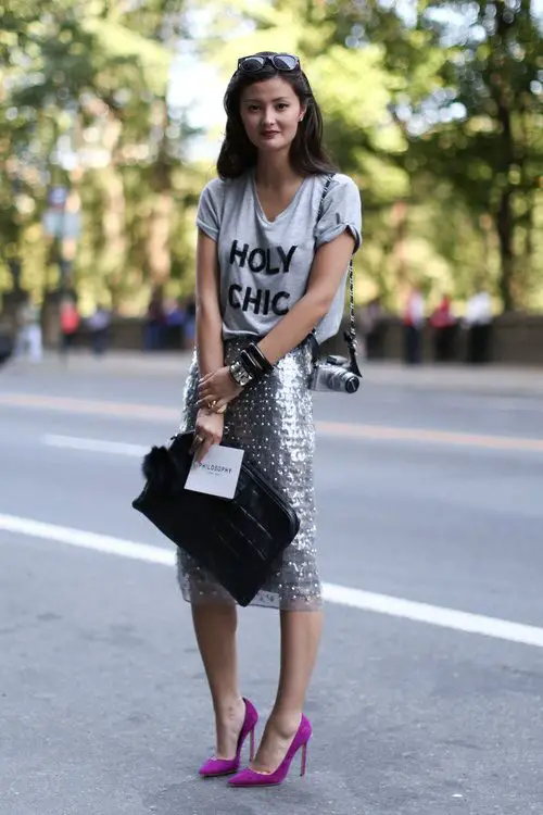shiny-metallic-skirt-and-tshirt